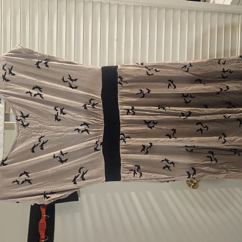 Bird Print Dress with Black Accents